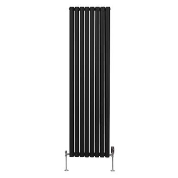 Radiador De Columna Ovalada Vertical Negro 180cm X 48cm & Válvulas Cromadas Trv