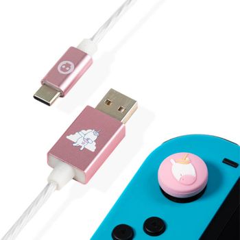 Cable Usb Tipo C Led Y Grips Nintendo Switch Unicornio