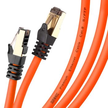 Cable De Ethernet 10m Cat8 - Ancho De Banda 2ghz - Color Naranja Y Acabado Oro - Duronic Oe 10m Cat8