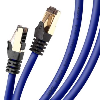 Cable De Ethernet  3m Cat8 - Ancho De Banda 2ghz - Color Azul Y Acabado Oro - Duronic Be 3m Cat8