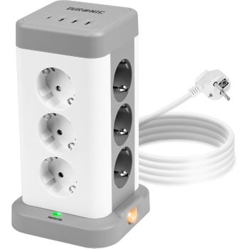 Regleta 8 Enchufes Múltiple, 3 Puertos Usb A Y 1 Puerto Usb C, 12 Tomas 3680w 16a, 1,8 M - Duronic Et8c