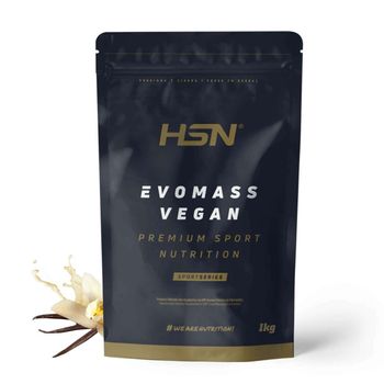 Batido De Carbohidratos Y Proteínas Vegano De Hsn Evomass Vegan | Sabor Vainilla 1 Kg = 10 Tomas Por Envase | Harina De Arroz + Proteínas Vegetales, Creatina Y Cla | No-gmo, Sin Gluten