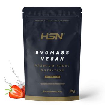 Batido De Carbohidratos Y Proteínas Vegano De Hsn Evomass Vegan | Sabor Fresa 3 Kg = 30 Tomas Por Envase | Harina De Arroz + Proteínas Vegetales, Creatina Y Cla | No-gmo, Sin Gluten