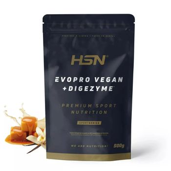 Proteína Vegana Evopro Vegan De Hsn | Sabor Vainilla Caramelo 500 G = 17 Tomas Por Envase Mezcla De Proteínas Vegetales | Con Extra Leucina Vegetal + Hierro + B12 + Stevia | No-gmo, Sin Gluten