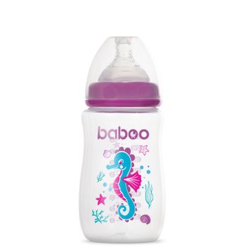 Biberón Anticólicos Baboo Anti-colic, 250 Ml, Morado, Sea Life, 3+ Meses