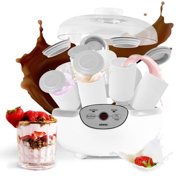 Homcom Yogurtera 30 W 1.44 L Con 8 Tarros De Cristal De 180 Ml Blanco