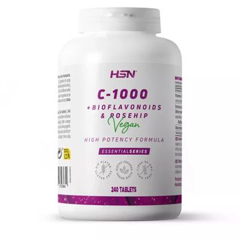 Vitamina C 1000mg De Hsn | 240 Tabletas De 1 Gramo De Pura Vitamina C Vegana Con Bioflavonoides Cítricos + Rosa Mosqueta | Fórmula De Alta Potencia | Suministro 8 Meses | No-gmo, Vegano, Sin Gluten