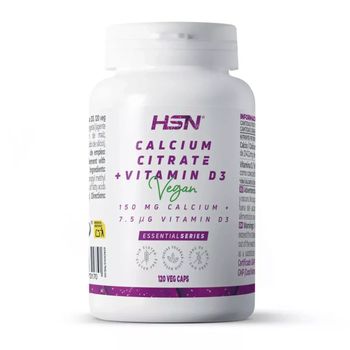 Citrato De Calcio Con Vitamina D3 De Hsn | 120 Cápsulas Vegetales | 450 Mg De Calcio Y 900 Ui Colecalciferol Por Dosis Diaria | No-gmo, Vegano, Sin Gluten