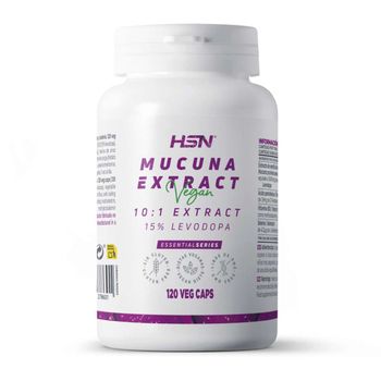 Extracto De Mucuna Pruriens (10:1) De Hsn | 120 Veg Caps | Ratio De Extracción (10:1) Estandarizado Al 15% De L-dopa 500mg Por Cápsula | Con Vitamina B5, B12 Y Selenio | No-gmo, Vegano, Sin Gluten