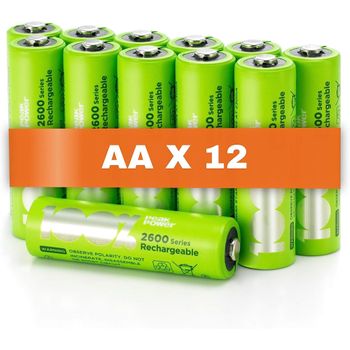 Peakpower Pack 12 Pilas Alcalinas Recargables Aa 2600 Mínima 2300 Mah Nimh