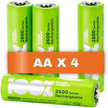 Peakpower Pack 4 Pilas Alcalinas Recargables Aa 2600 Mínima 2300 Mah Nimh