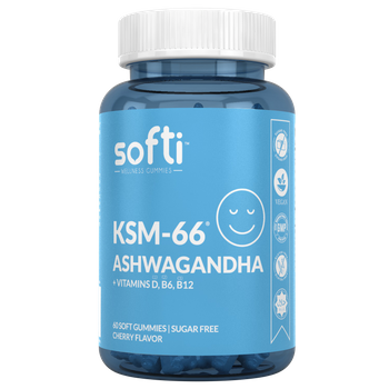 Ksm-66® Ashwagandha| Adaptatógeno Antiestrés | Softi Wellness Gummies | Sabor Cereza | 60 Gummies 