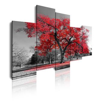 Cuadros Modernos | Lienzo Decorativo | Paisaje Árboles Rojos | 5 Piezas 150x95cm | Dekoarte