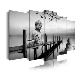 Cuadros Modernos | Lienzo Decorativo | Buda Zen Paisaje En Blanco Y Negro | 5 Piezas 150x80cm