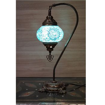 Lámpara De Sobremesa Turcas Artesanas Mosaico Teselas Color Azul