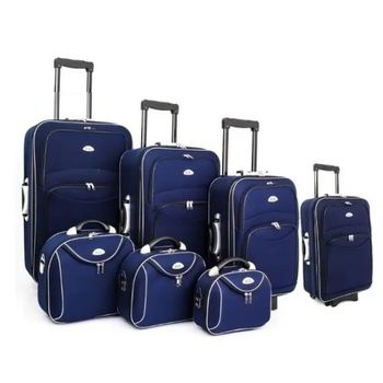 Set 7 Maletas Azul Expandibles Doble Cremallera 8 Ruedas Traseras