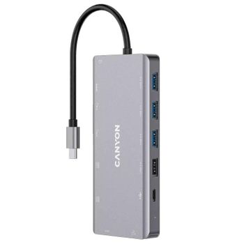 Docking Usb 3.0 Tipo-c Canyon Cns-tds12/ 1 Vga/ 2 Hdmi/ 4 Usb/ 1 Rj45/ 1 Audio/ 1 Usb Tipo-c/ 1 Lector Tarjetas/ Gris Oscuro