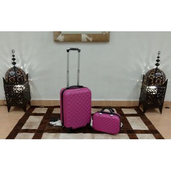 Maleta De Cabina + Neceser Fucsia 4 Ruedas Giratorias