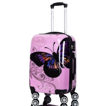 Abs Trolley Maleta 50 Cm - Equipaje De Mano Super Ligera Con 4 Ruedas Con Película Protectora Que Se Quita - Estupendo Para Vuelos Con Todas Las Compañias - Fantasía Mariposa