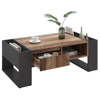 Mesa De Centro Con Un Cajón - Estilo Industrial - Marrón Y Negro