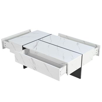 Mesa De Centro Con Led - Chapa De Mármol - Blanco