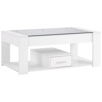 Mesa Baja Con Un Cajón - Tapa De Cristal - Blanco