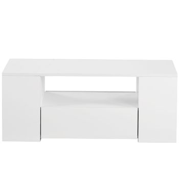 Mesa De Centro Con Led + Nichos + Cajones - Acabado Brillante - Blanco