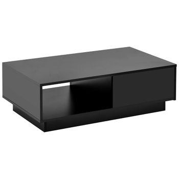 Mesa De Centro Con Led Y Cajón - Estilo Contemporáneo - Negro