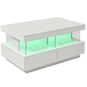 Mesa De Centro Con Led - Con 2 Cajones Y Compartimentos - Estilo Moderno - Blanco