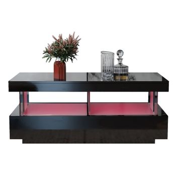 Mesa De Centro Con Led - Con 2 Cajones Y Compartimentos - Estilo Moderno - Negro