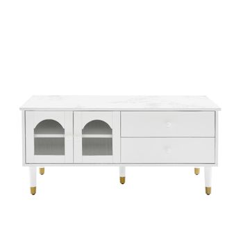 Mesa De Centro L 100cm - Mdf - 2 Puertas Y 2 Cajones - Estilo Moderno - Blanco