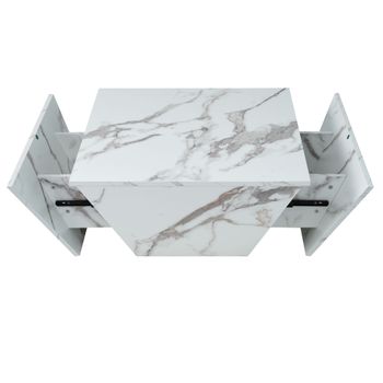 Mesa De Centro Moderna - Con 2 Cajones - Chapado De Mármol - Blanco