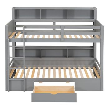 Litera Infantil 2x90x200cm - Con Un Cajón Y Compartimentos - Gris (estructura De Cama Con Almacenaje)