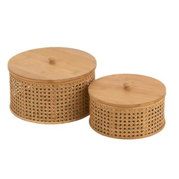 Juego 2 Cajas De Almacenamiento De Ratán Y Bambú Natural - L 31  X A 31  X H 19  Cm - Madera Clara