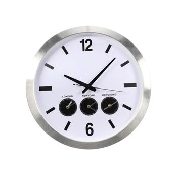 Reloj De Pared Con 3 Zonas Horarias Blanco Y Plateado 45,5 Cm Perel