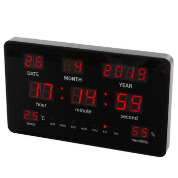 Reloj Led De Pared Negro 37,8 X 25,8 Cm Perel