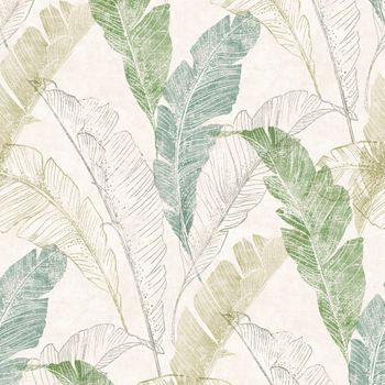 Papel Pintado Hojas Tropicales Gris Y Verde Dutch Wallcoverings