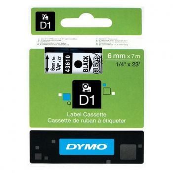 Recambio Dymo D1 43610 Black On Clear 6mm X 7m