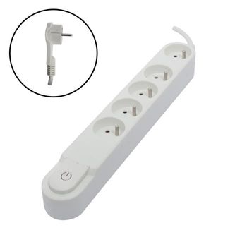 Chacon Regleta 5 Tomas De Corriente 16 A Con Interruptor, Enchufe Plano, Cable De 1,5 M Ho5vv-f 3x1,5 Mm² Blanco