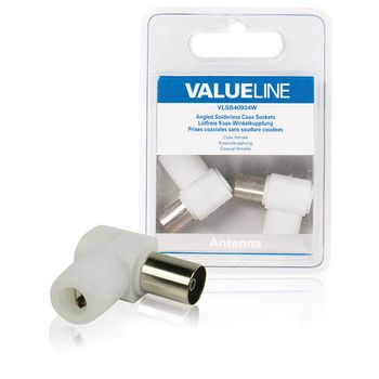 Valueline Conectores Coaxiales Sin Soldadura En Ángulo Tipo Hembra En Color Blanco, Material De Metal - Plástico