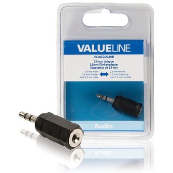 Valueline Adaptador De Audio, 3,5 Mm Macho – 2,5 Mm Hembra, De Color Negro, Carcasa De Plástico