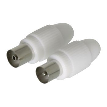 Valueline Pareja De 2 Uds Conector Coaxial Macho + Coaxial Hembra, Color Blanco, Ideal Para Montar Un Cable Coaxial