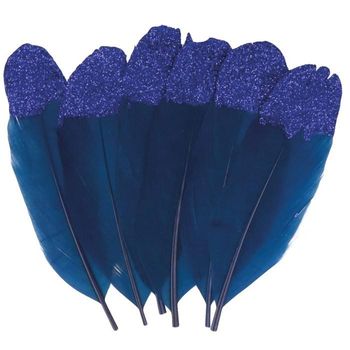 6 Plumas Azul Oscuro Con Brillo