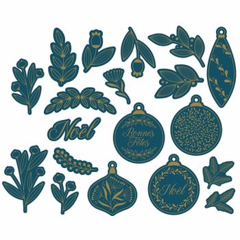 19 Etiquetas De Navidad - Azul Y Oro