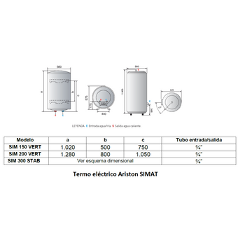 Termo Eléctrico Simat Ariston Sim 300 Stab 570