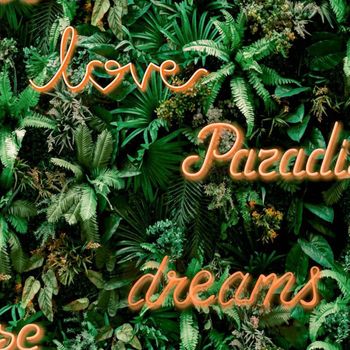 Papel Pared Good Vibes Neon Letter With Plants Verde Naranja Noordwand