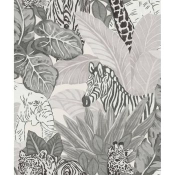 Good Vibes Papel De Pared Jungle Animals Gris Y Negro Noordwand