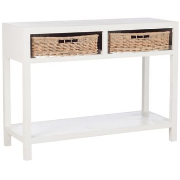 Consola + 2 Cestas Bilade Blanco Madera Maciza L 110 Cm