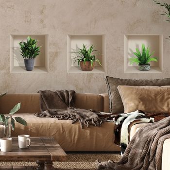 Vinilo Efecto 3d Plantas Tropicales De Interior - Adhesivo De Pared - Revestimiento Sticker Mural Decorativo - 30x90cm