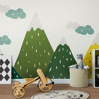 Vinilo Niño Escandinavo De Montaña Zouka - Adhesivo De Pared - Revestimiento Sticker Mural Decorativo - 80x120cm